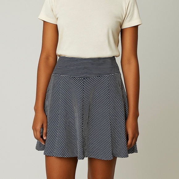 Talbots Womens A-Line Midi Skirt Size Small P Blue White Striped Pullon Stretchy - Picture 1 of 8